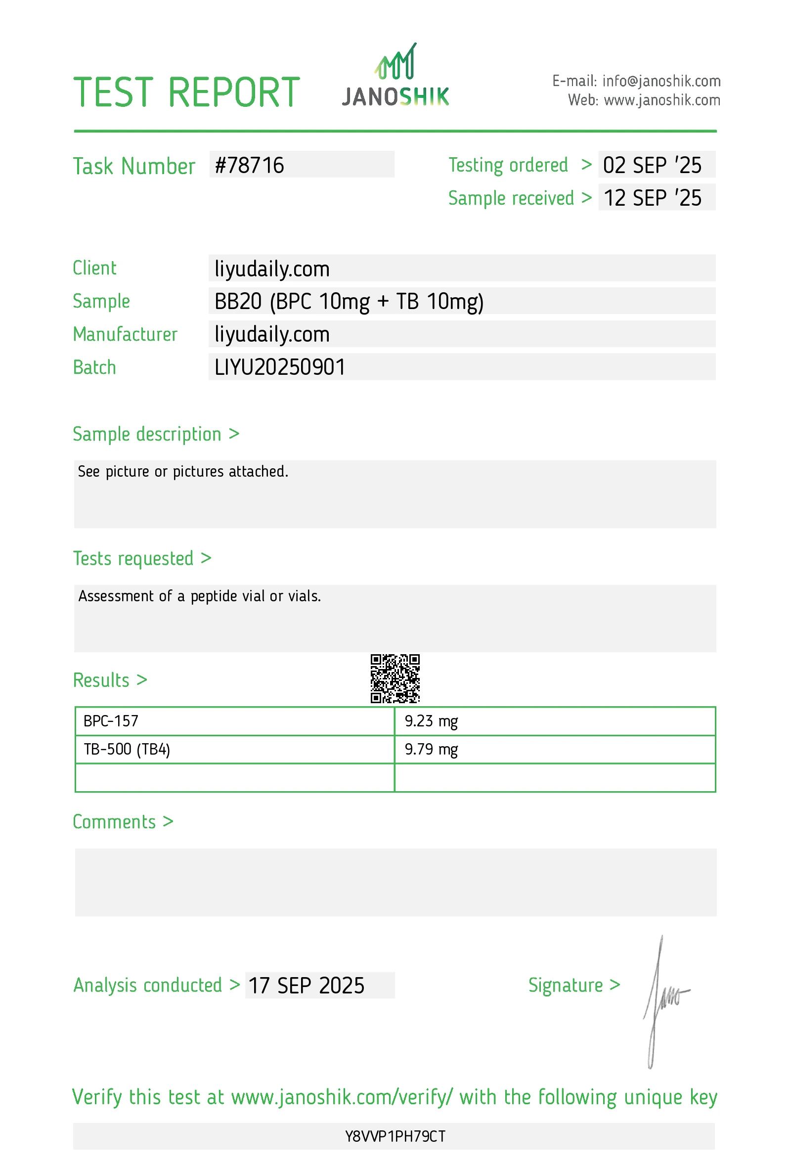COA certificate — BPC + TB — batch LIYU20250901